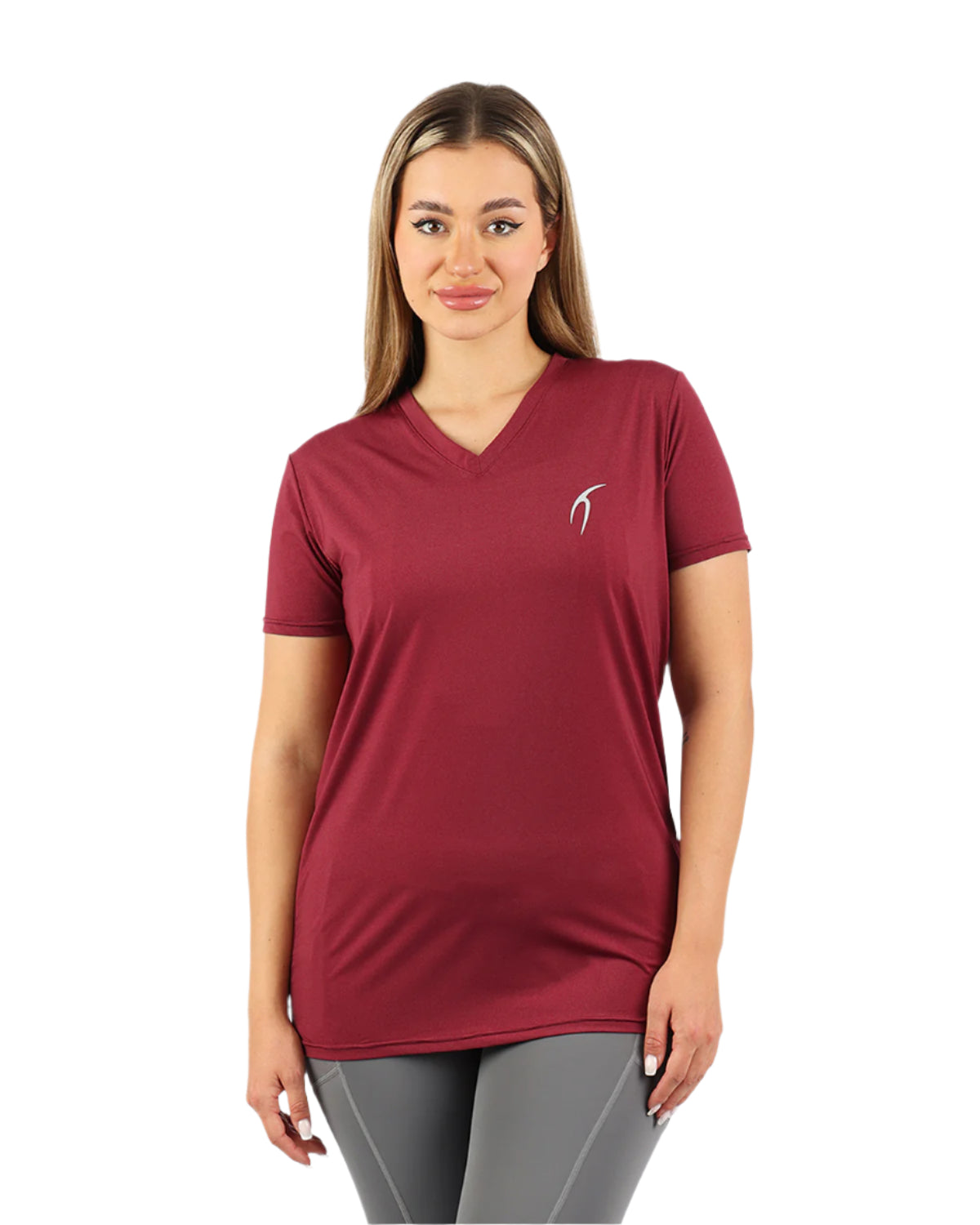 V Neck Training Burgundy Top-Atum -12603014