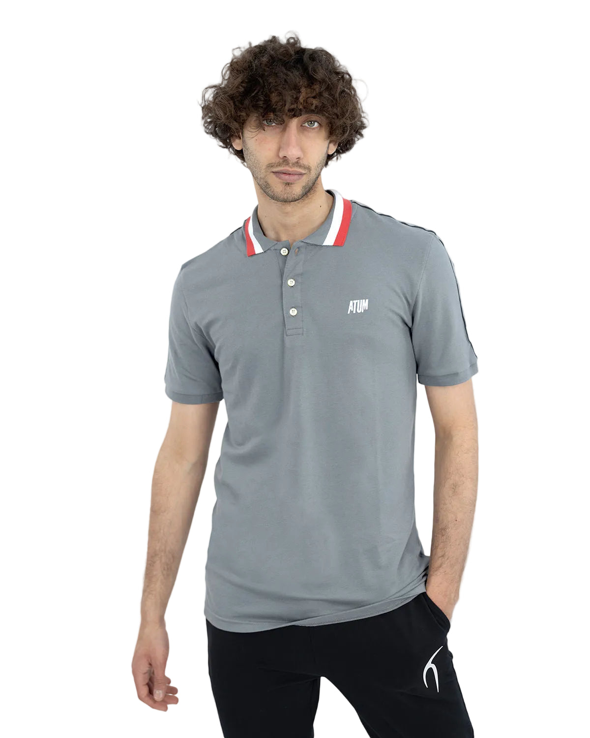 Stripped Neck Gray Polo Shirt