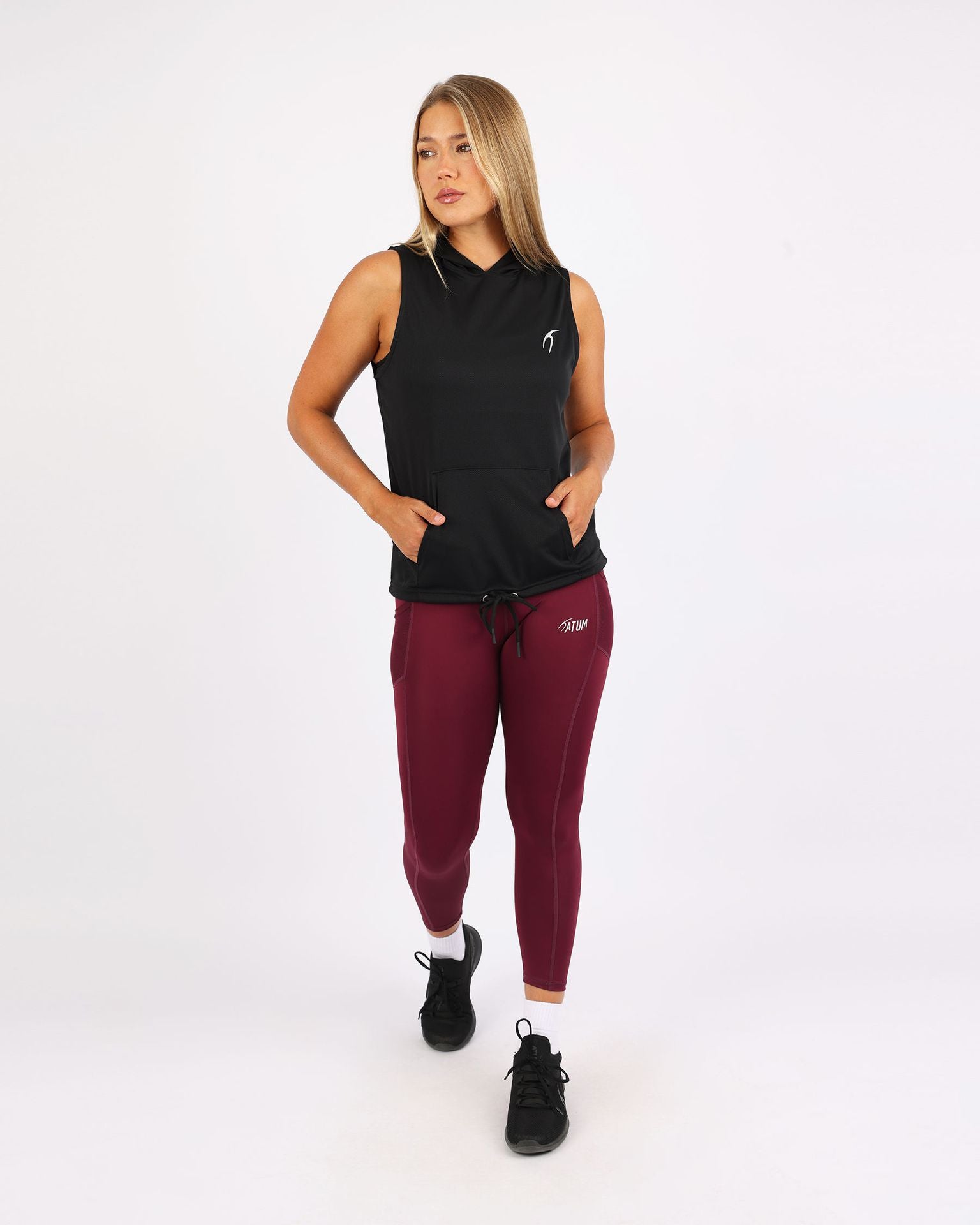 Sleeveless Breathable Black Women's Hoodie-Atum -86807217