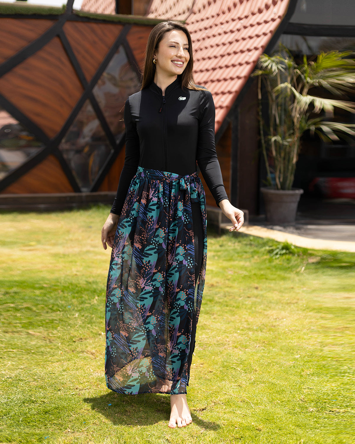 Tropical Night Aqua Cover-Up Skirt-Atum -89397407