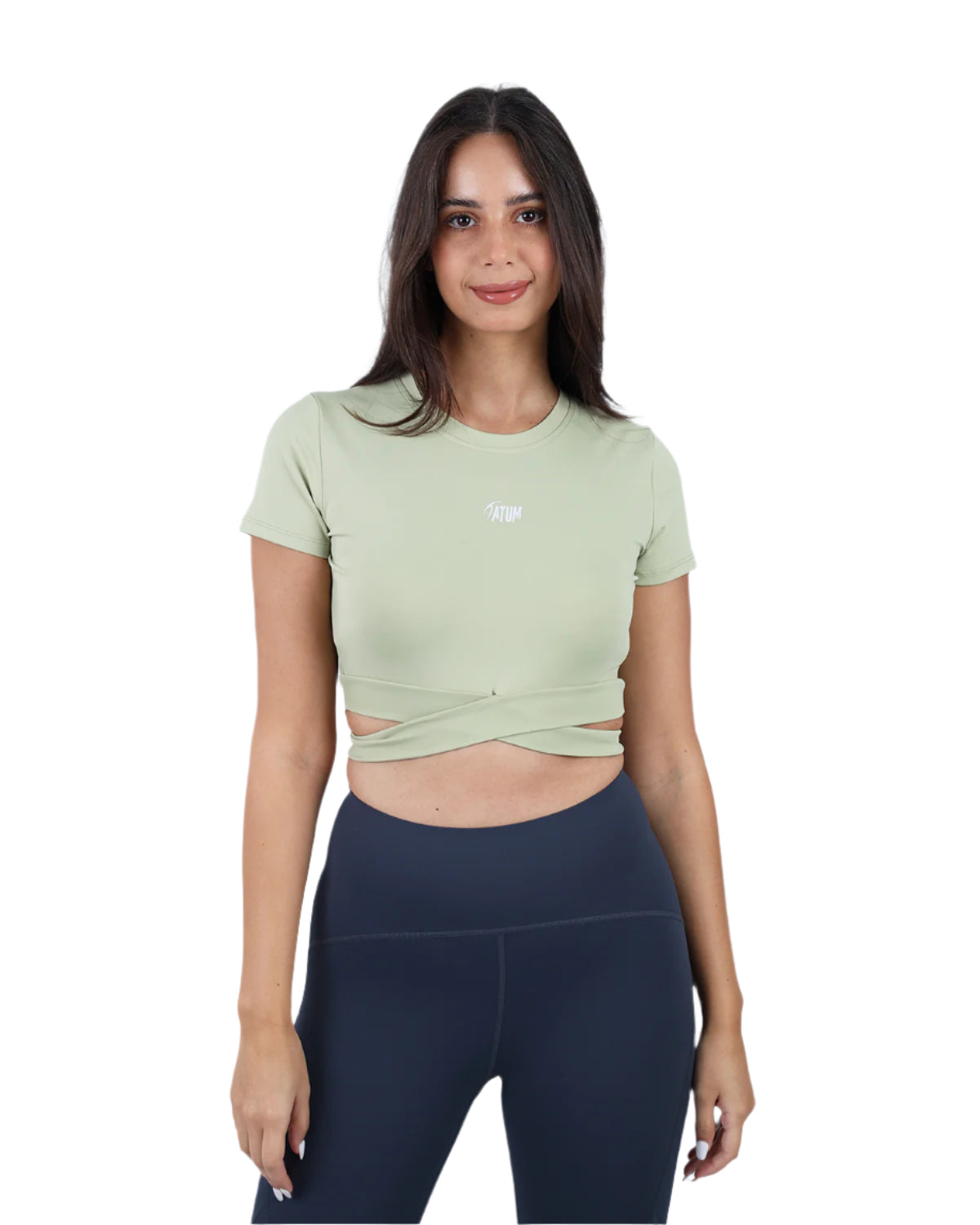 Twisted Short Sleeves Green Crop Top-Atum -52366137