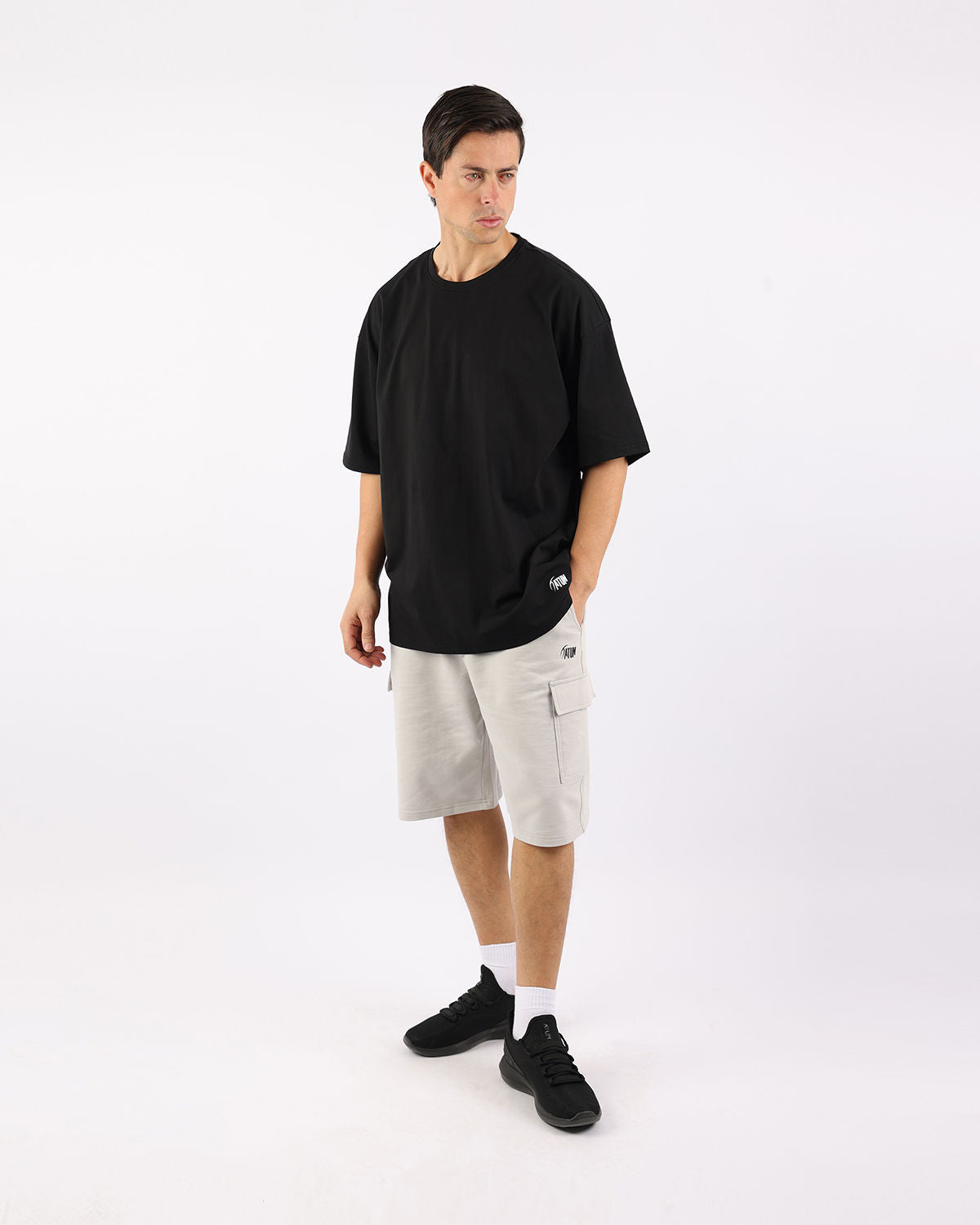 OverSized Basic Men's Black T-Shirt-Atum -21251192