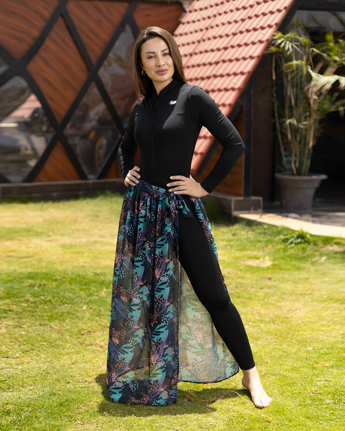 Tropical Night Aqua Cover-Up Skirt-Atum -97941514