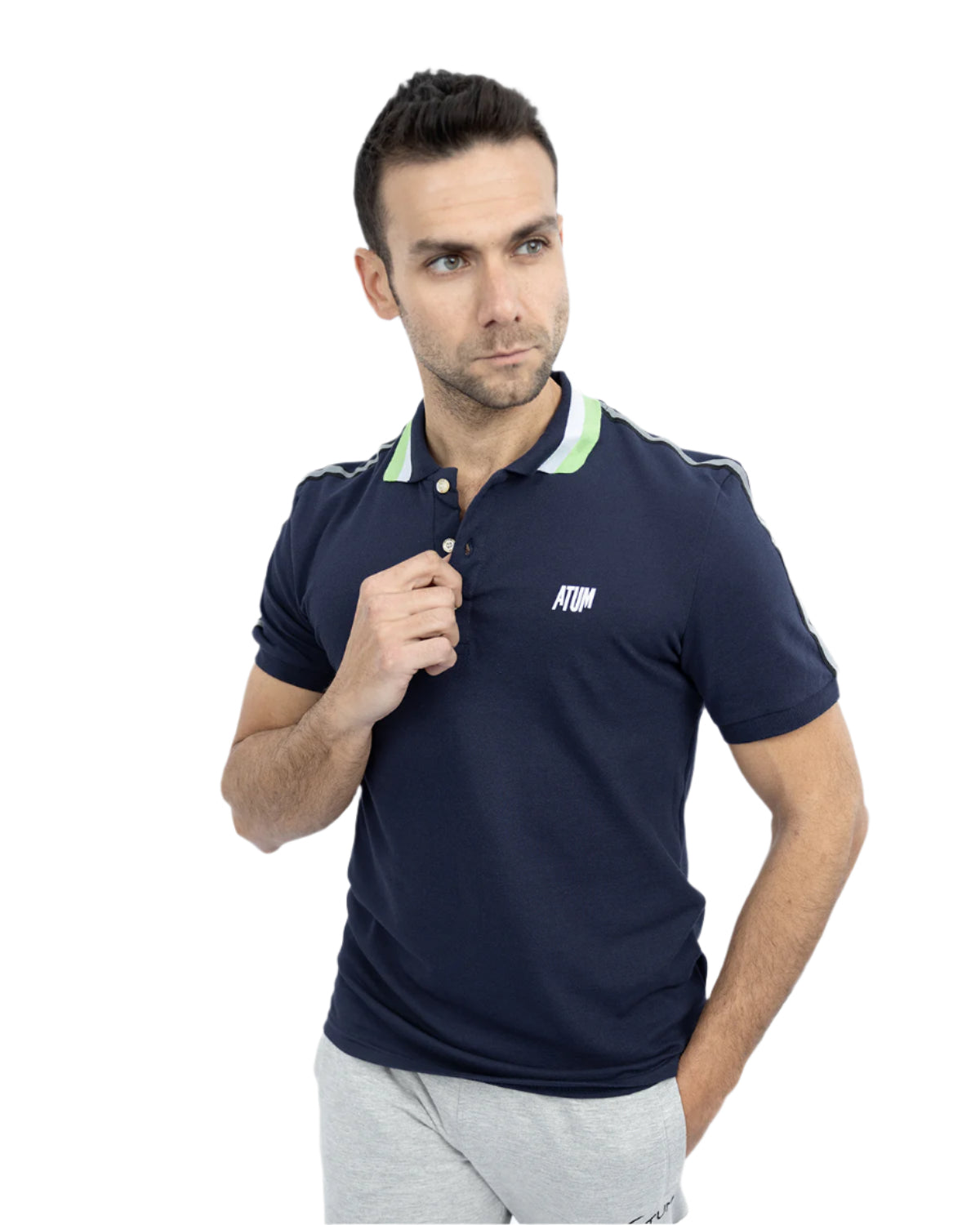 Men's Stripped Neck Polo T-Shirt-Atum -82211220