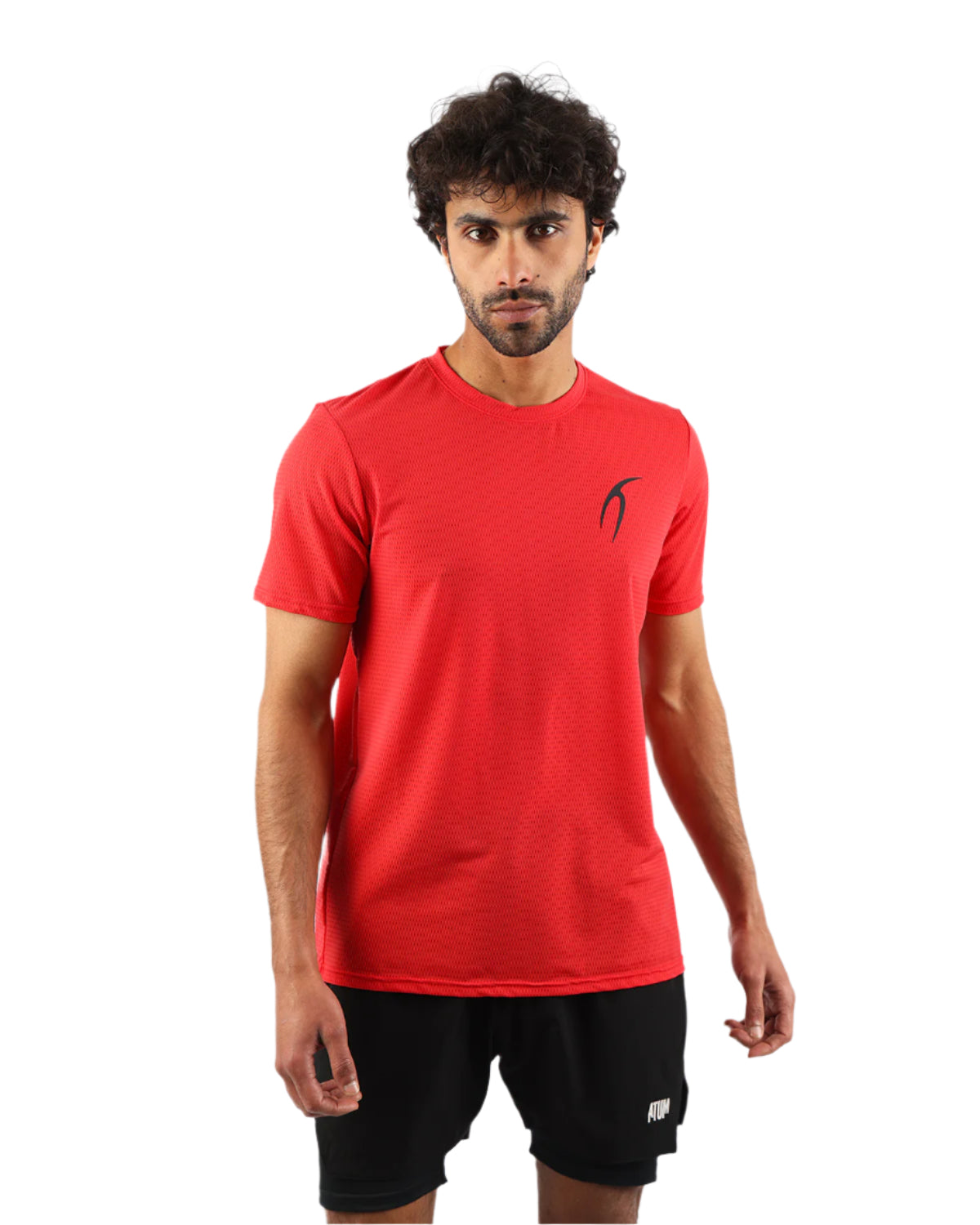Crew Neck Short Sleeve Red Athletic Top-Atum -23888955