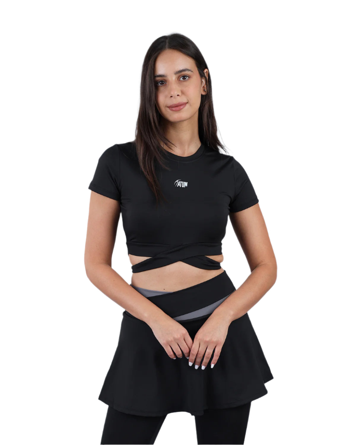 Twisted Short Sleeves Black Crop Top-Atum -88224190