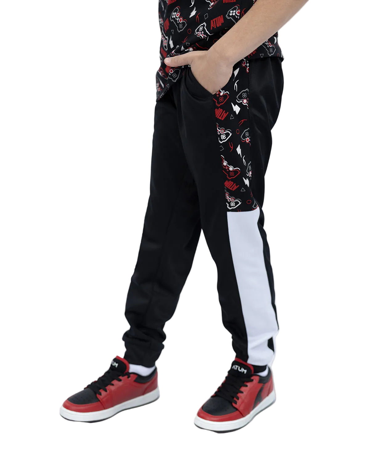 Boy's Graphic Black Sweatpants-Atum -28607828