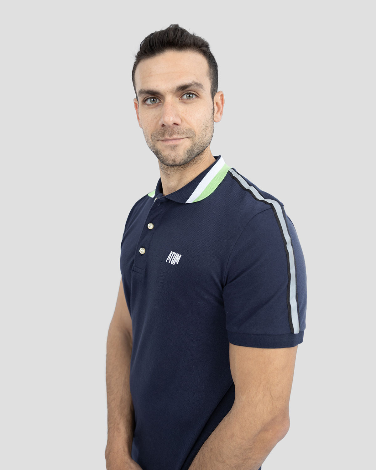 Men's Stripped Neck Polo T-Shirt-Atum -87590738