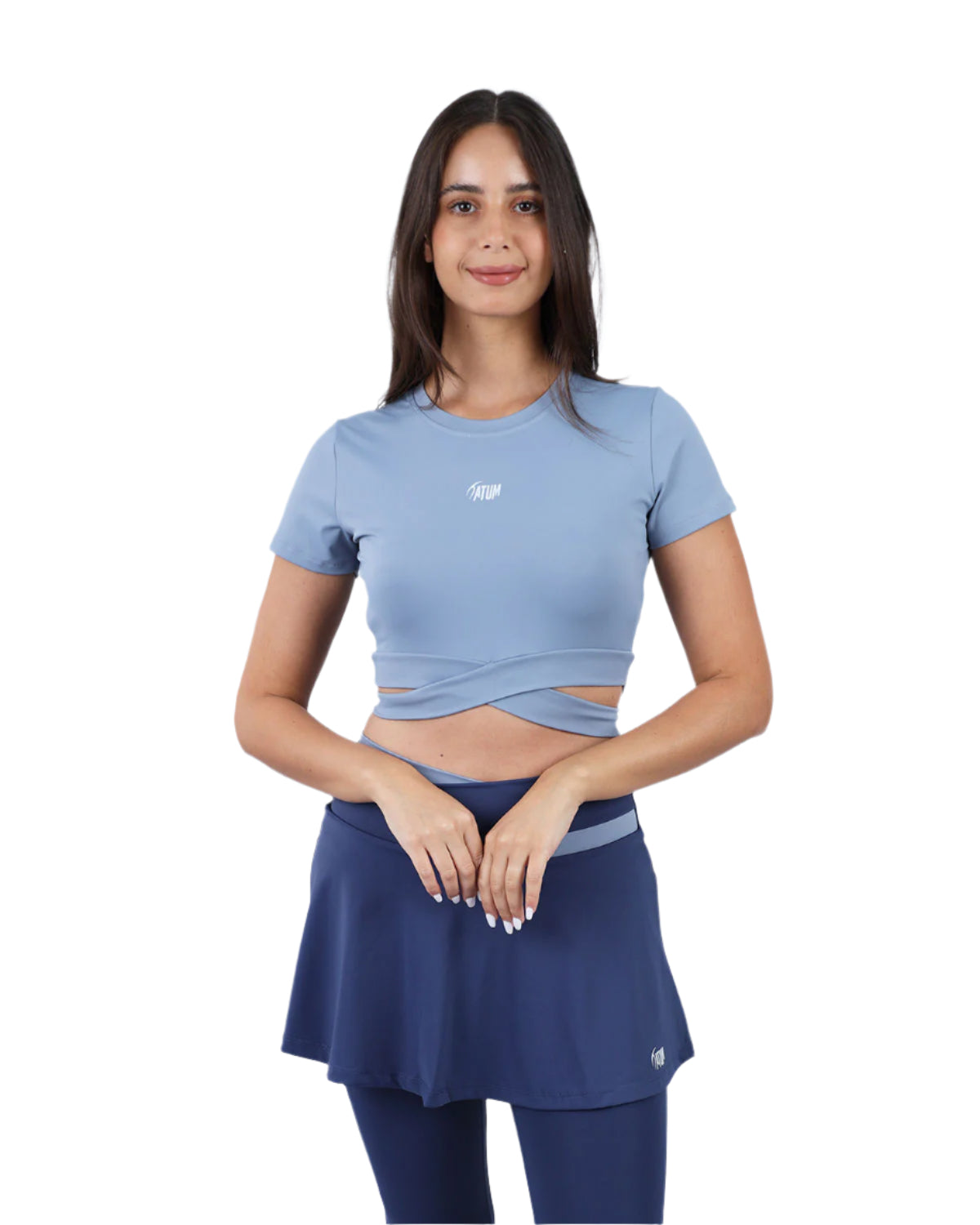 Twisted Short Sleeves Blue Crop Top-Atum -13203808