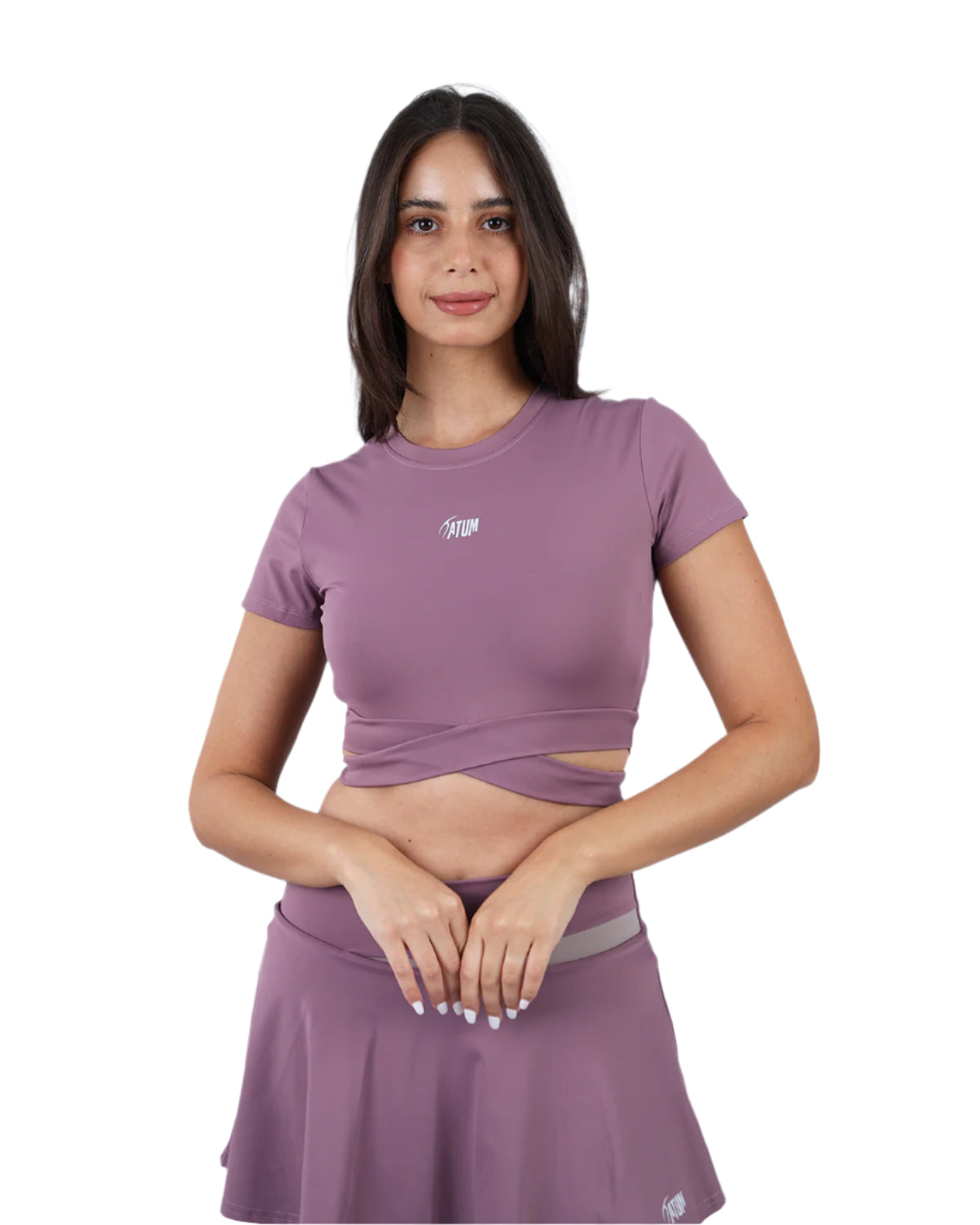Twisted Short Sleeves Purple Crop Top-Atum -3591083