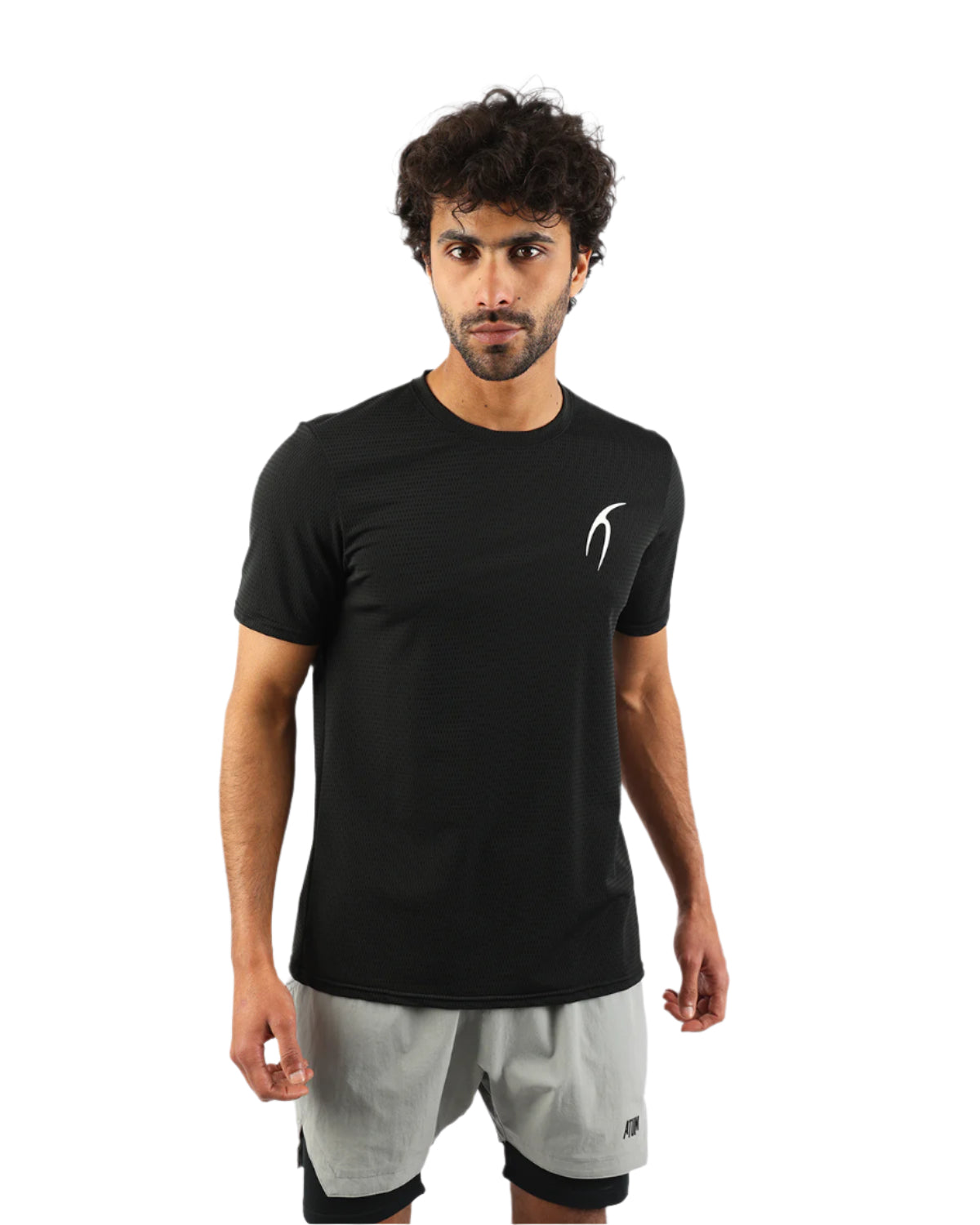 Crew Neck Short Sleeve Black Athletic Top-Atum -12181390