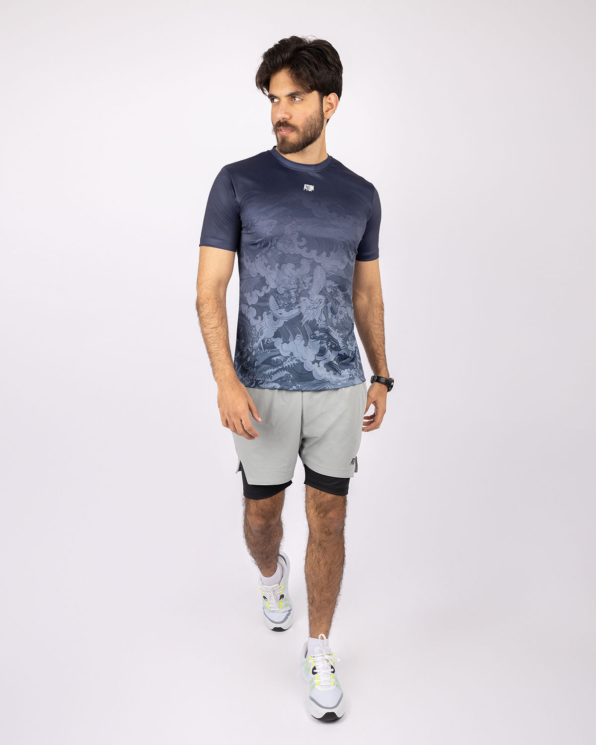 Round Printed Navy T-Shirt-Atum -44207020