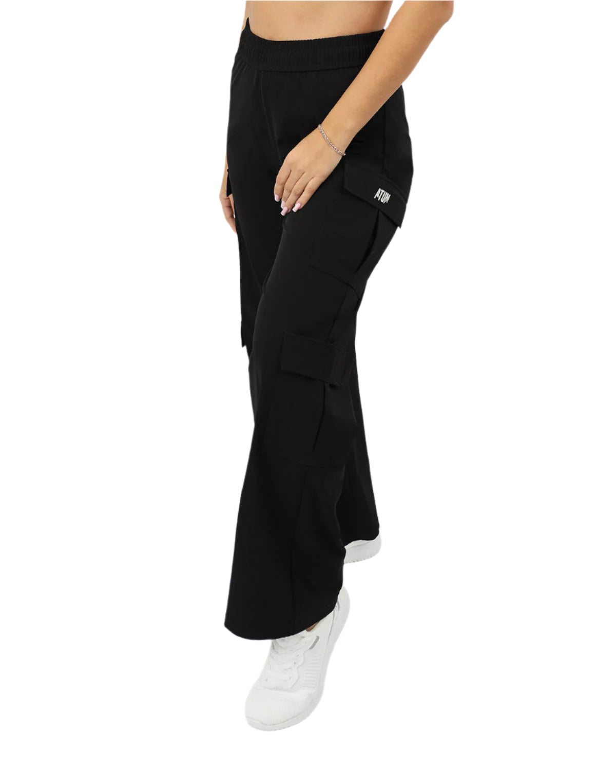 Women's Cargo Black Pants-Atum -38016354