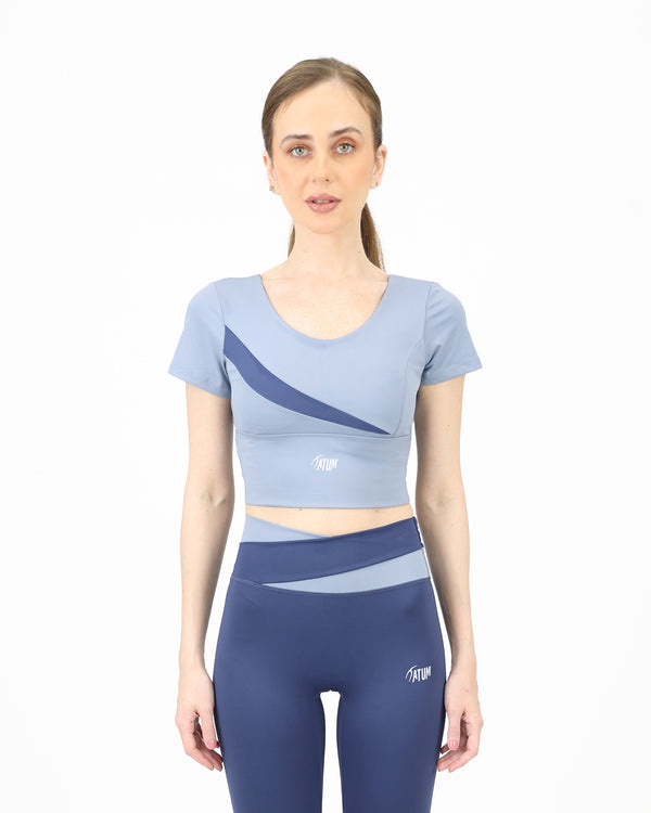 Asymmetric Crossover Blue Top-Atum -74675141