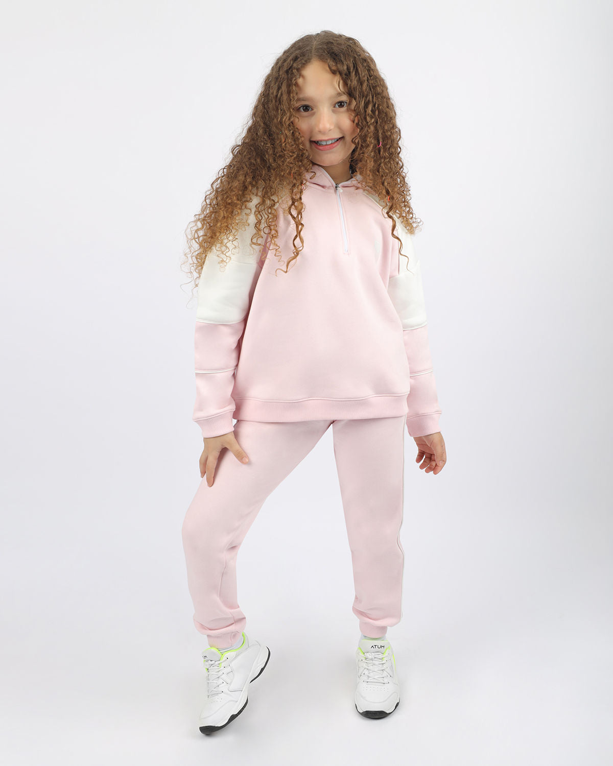 Girl's Quarter Pink Zip Hoodie-Atum -23851308