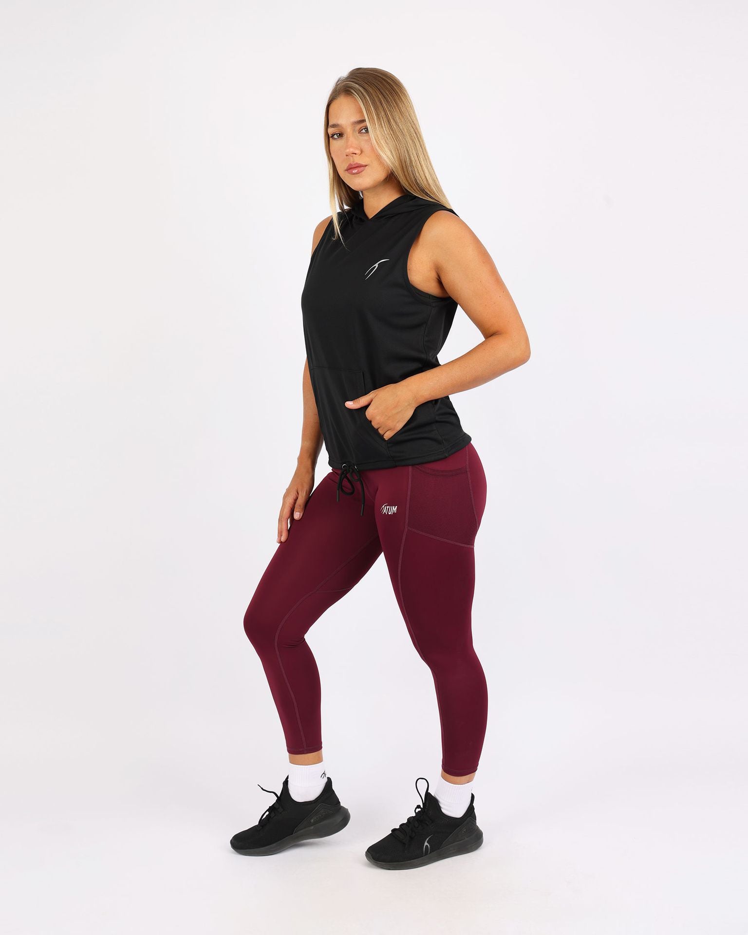 Sleeveless Breathable Black Women's Hoodie-Atum -35269437