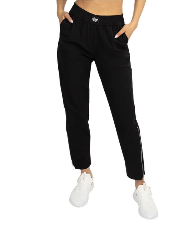 Slit Zipper Black Women's Pants-Atum -19466749