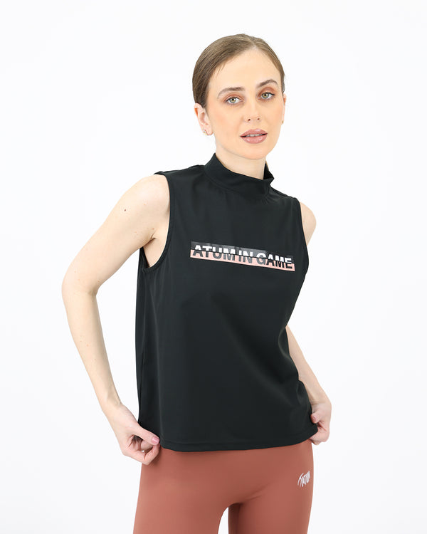 Sleeveless Training Black Tank Top-Atum -68562543
