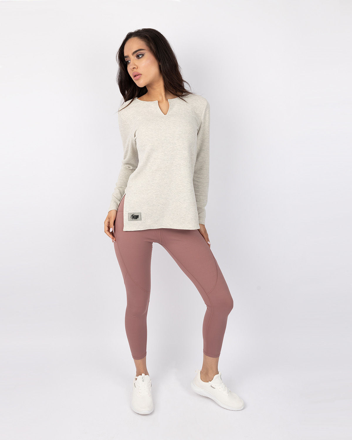 Cotton Rib Long Sleeve Gray T-Shirt-Atum -56527282