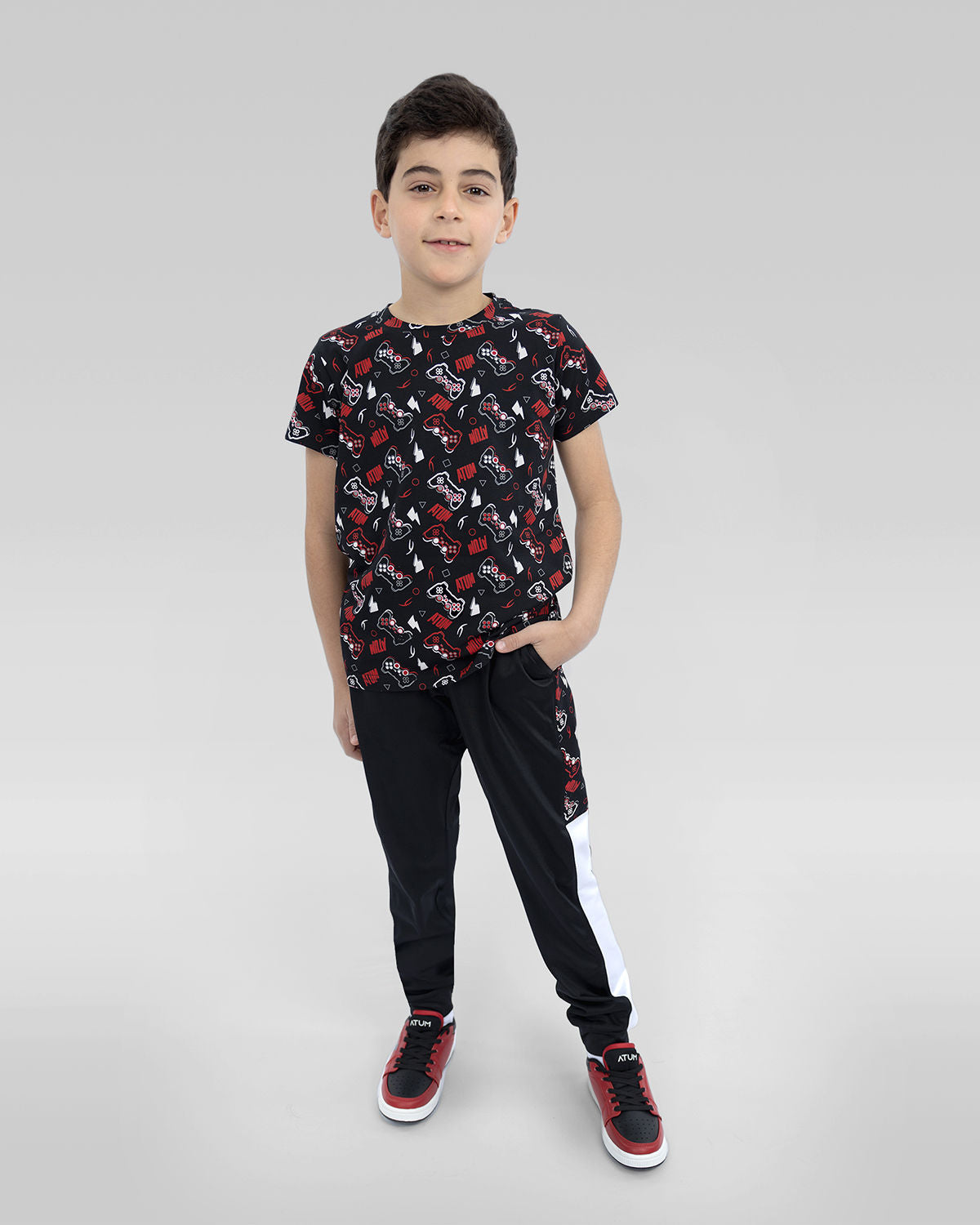 Boy's Graphic Black Sweatpants-Atum -3398928