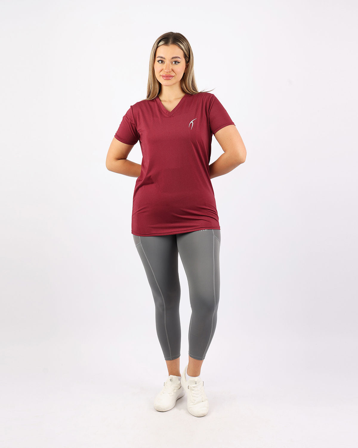 V Neck Training Burgundy Top-Atum -43267858
