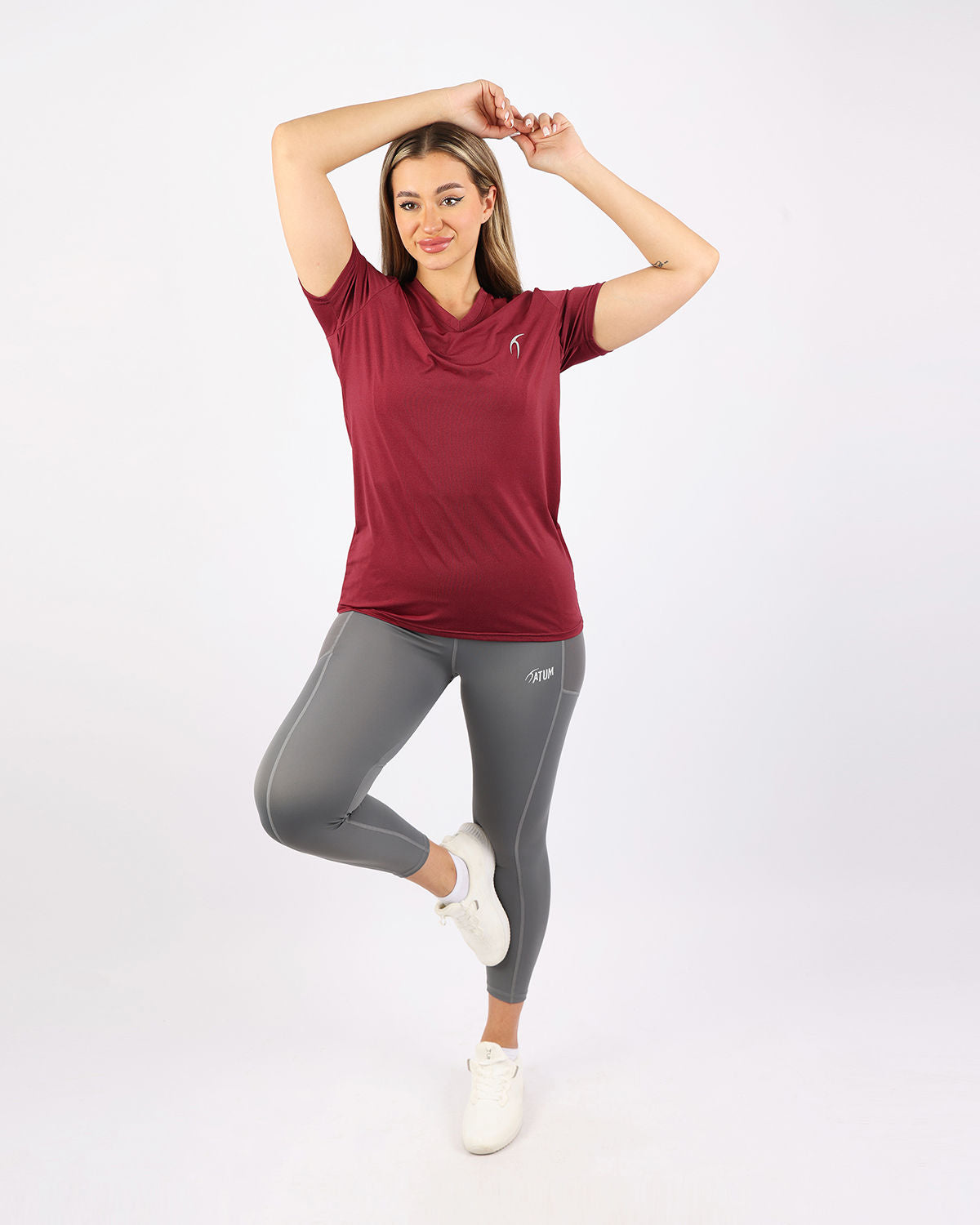 V Neck Training Burgundy Top-Atum -26319792