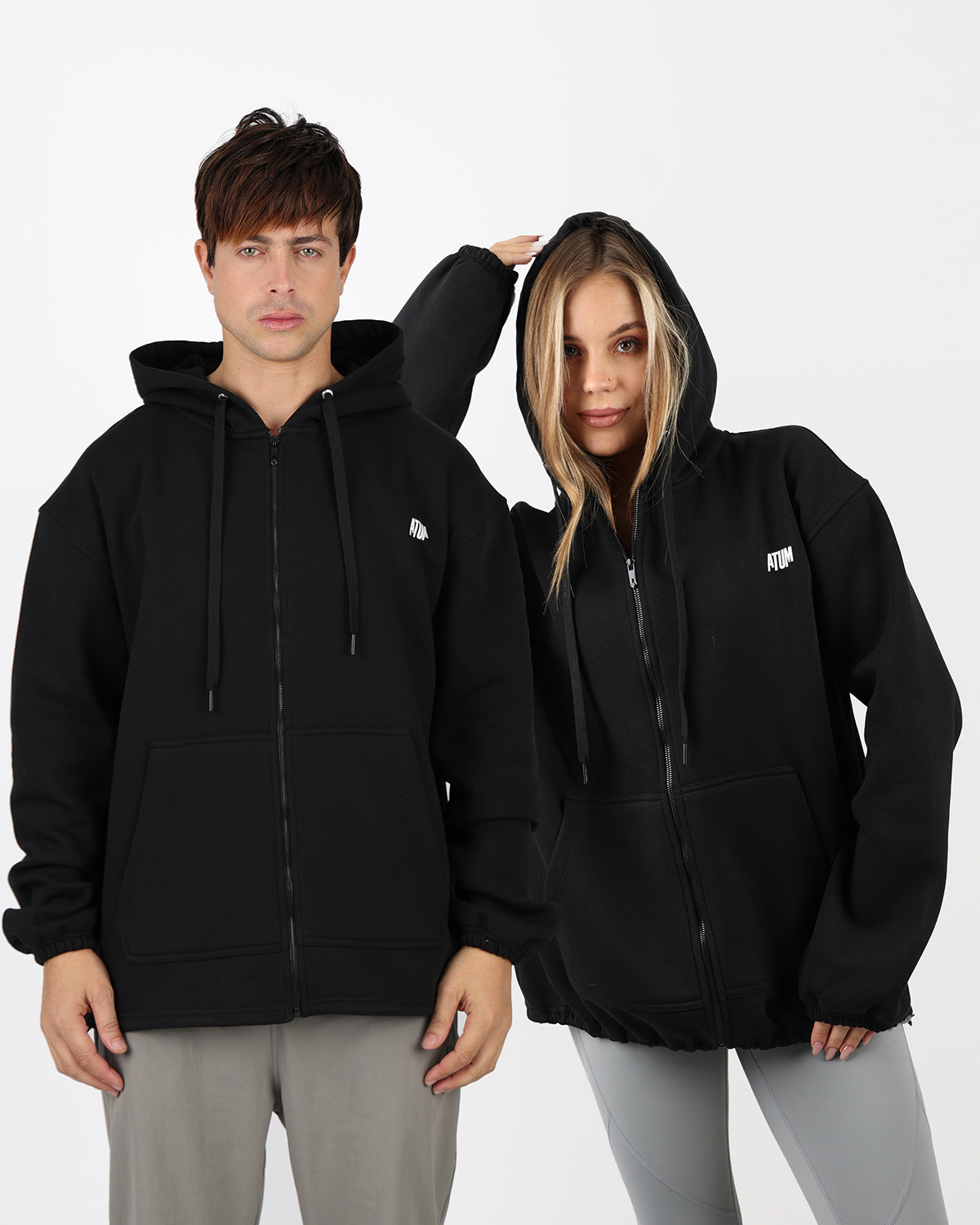 Unisex Essential Zip Black Hoodie-Atum -5488408