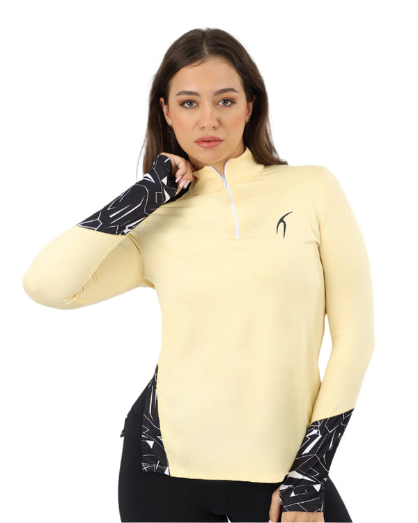 Women's Quarter Zip Light Yellow Top-Atum -61130196