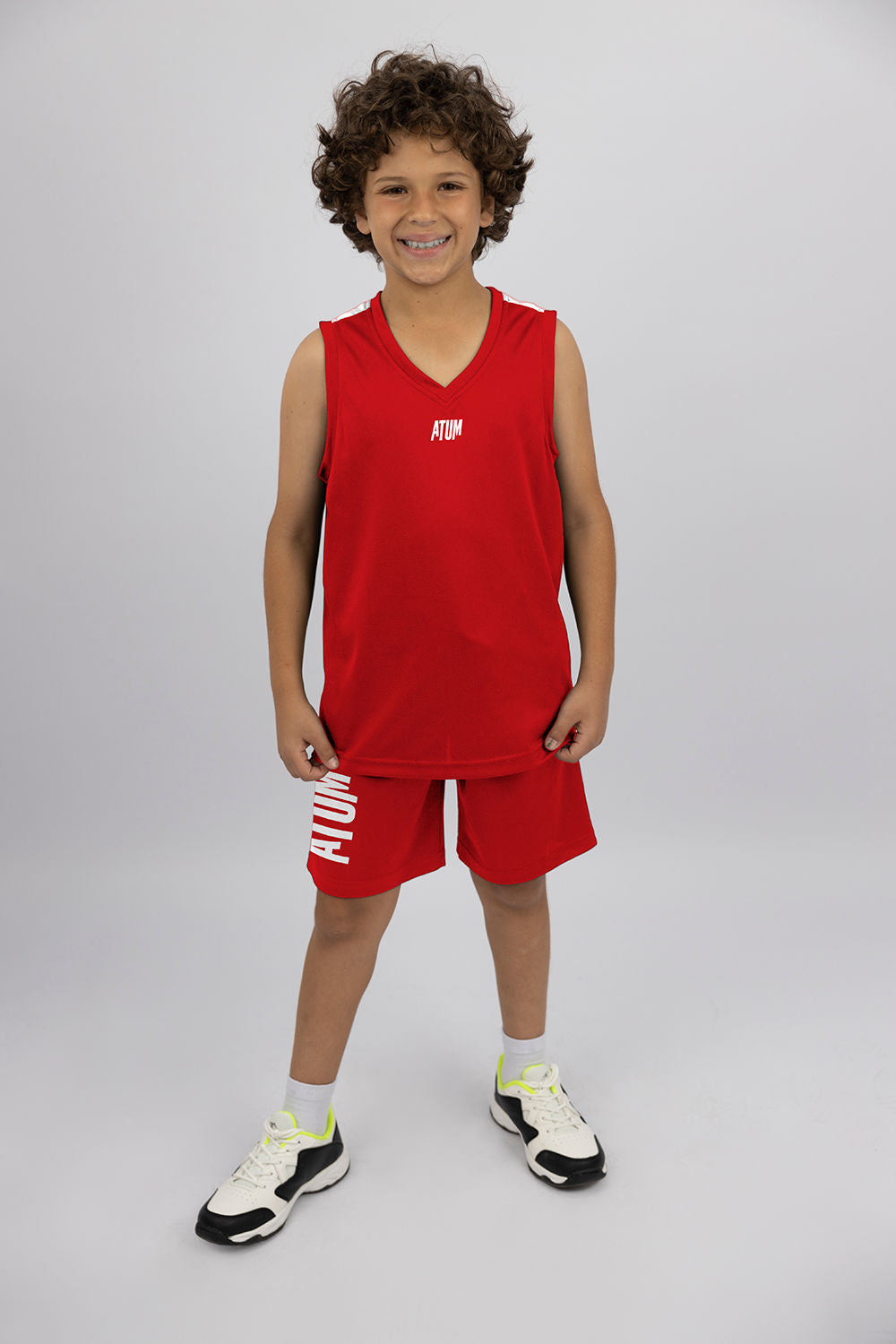 Basic Vneck Red Tank Top-Atum -10630423