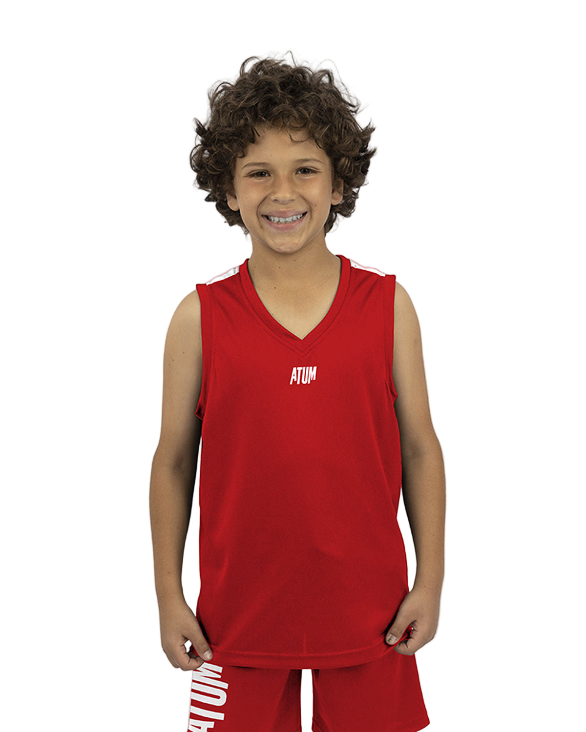 Basic Vneck Red Tank Top-Atum -46239611