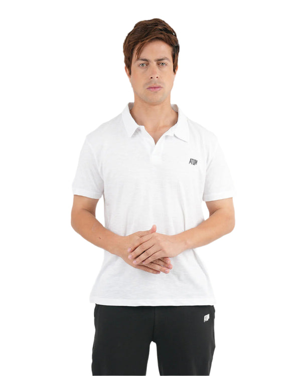 Comfort Slub White Polo Shirt-Atum -45474070
