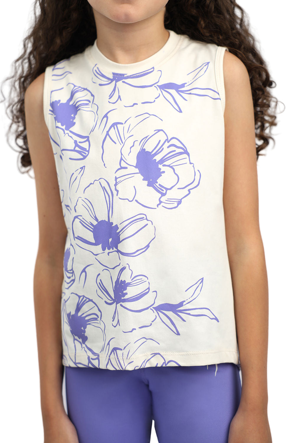 Girl's Flowery White Tank Top