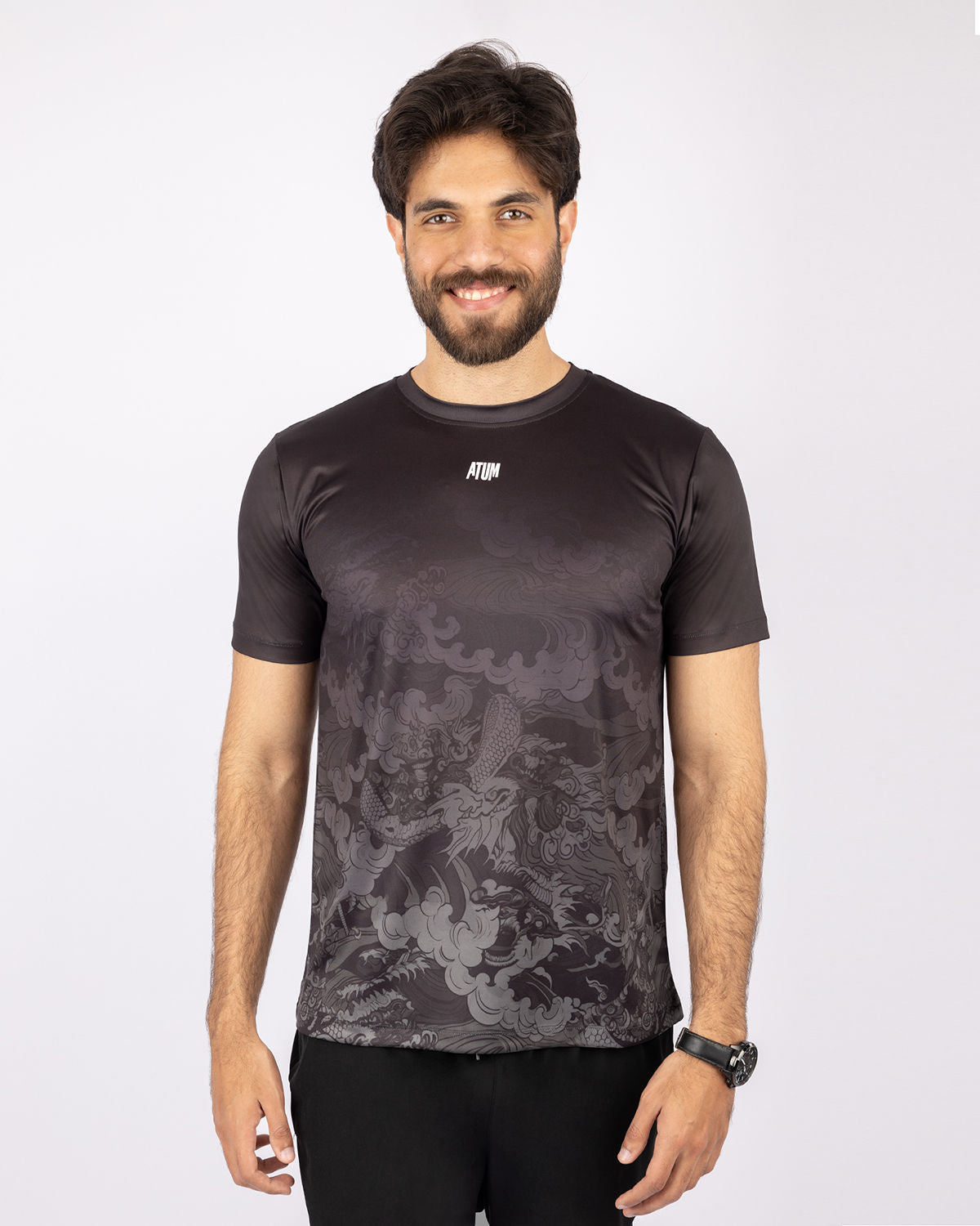 Round Printed Black T-Shirt-Atum -13084519