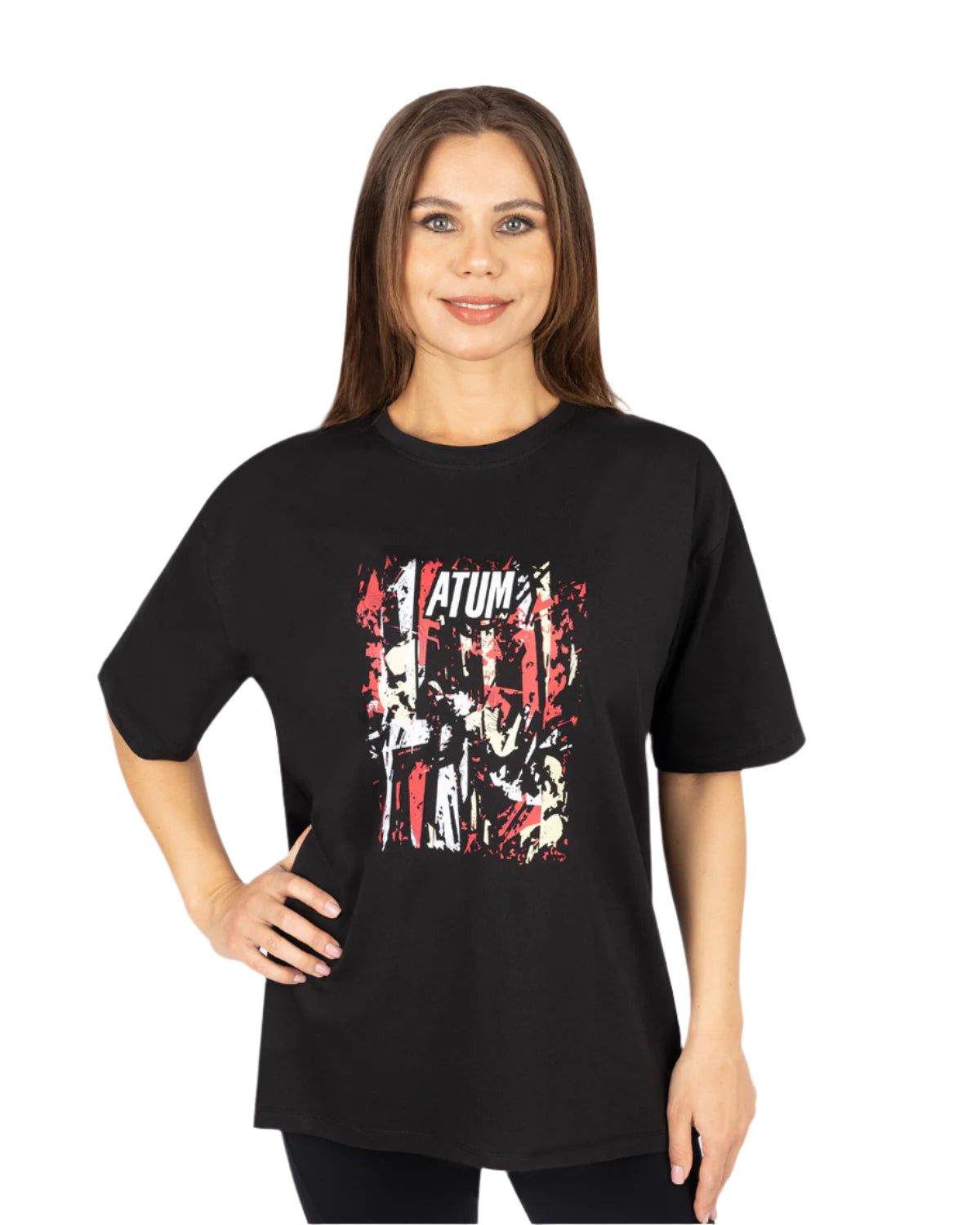 Oversize Printed Women's Black T-Shirt-Atum -19187014