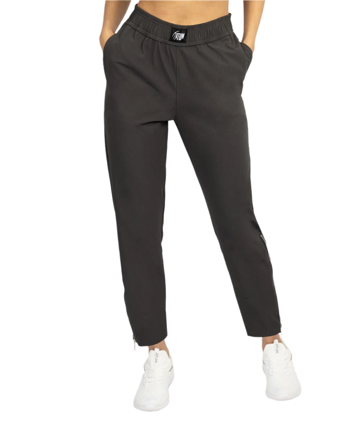 Slit Zipper Gray Women's Pants-Atum -26851586