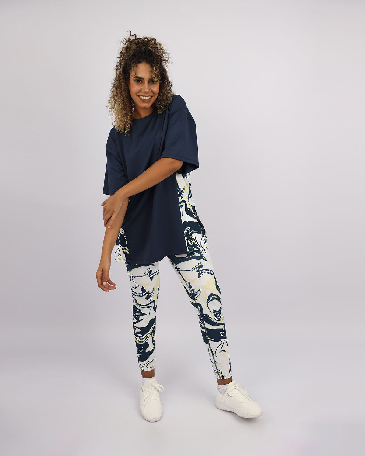 Blooming High Waist Navy Leggings-Atum -10003228