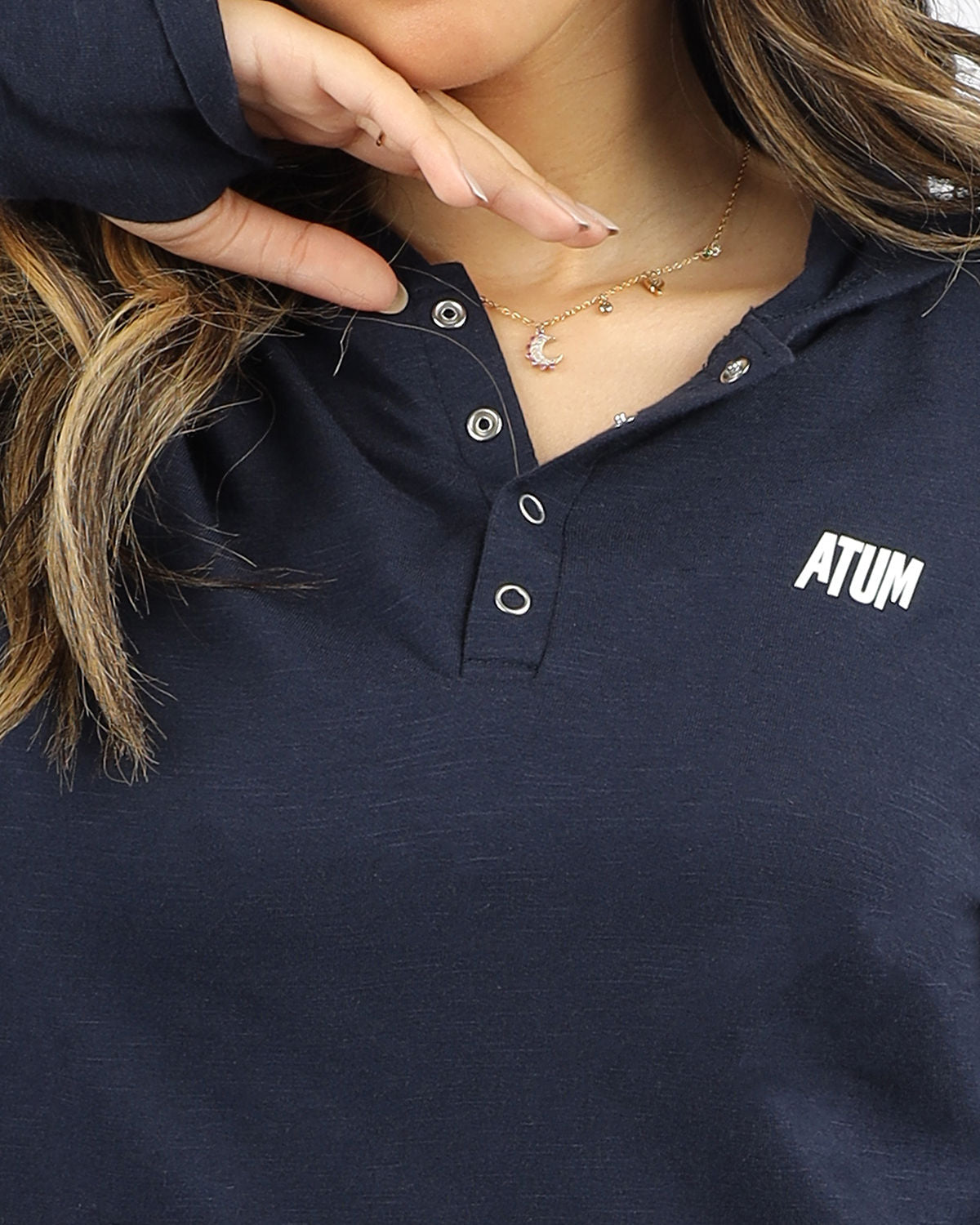 Women's Hooded Navy T-Shirt-Atum -55362803