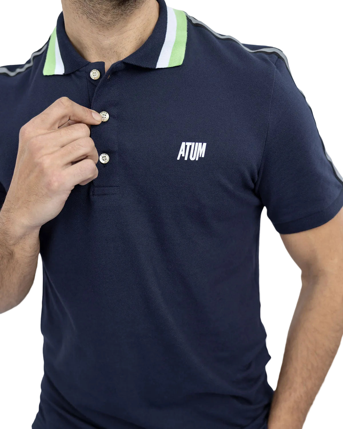 Stripped Neck Navy Polo Shirt-Atum -29917275