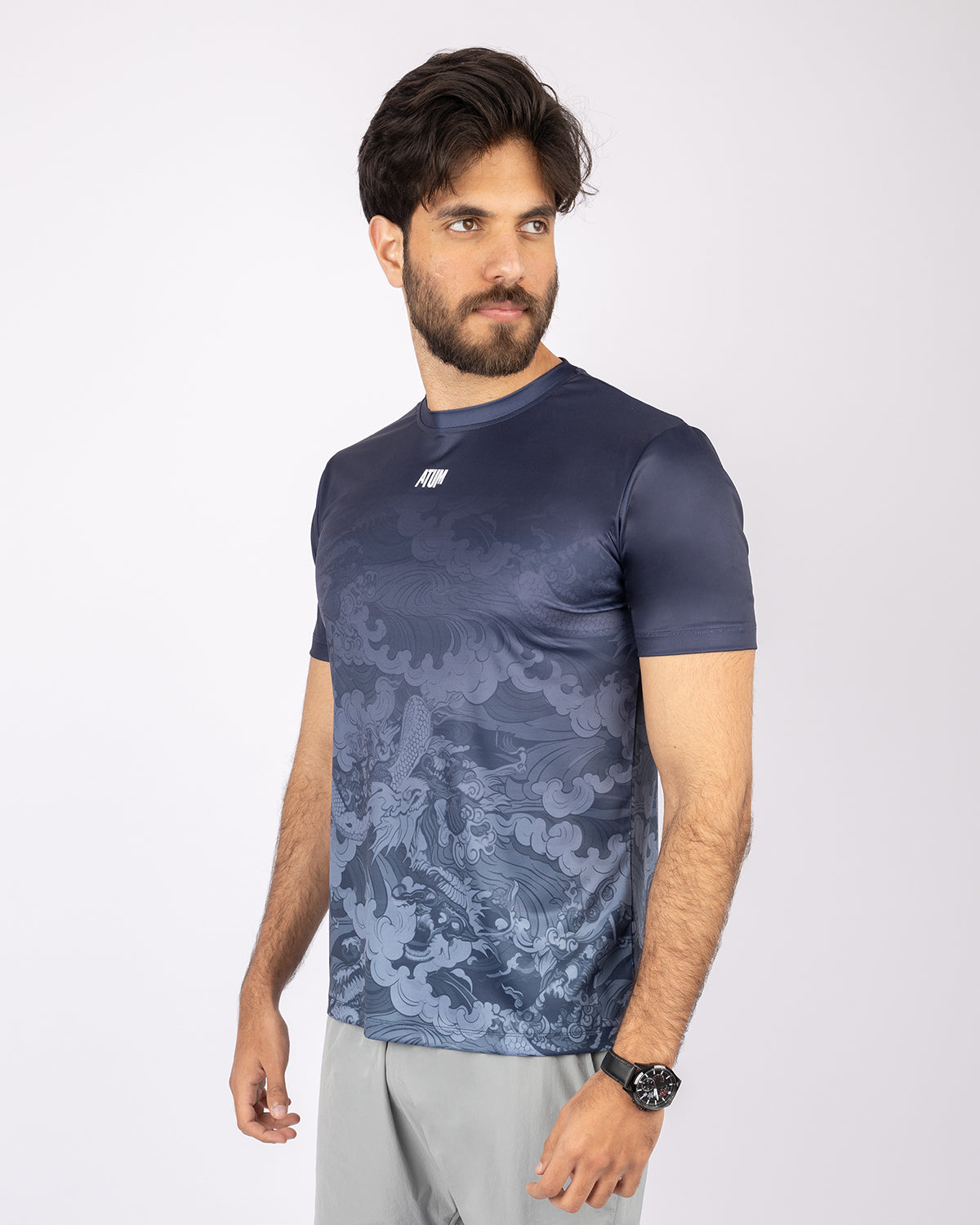 Round Printed Navy T-Shirt-Atum -94381328