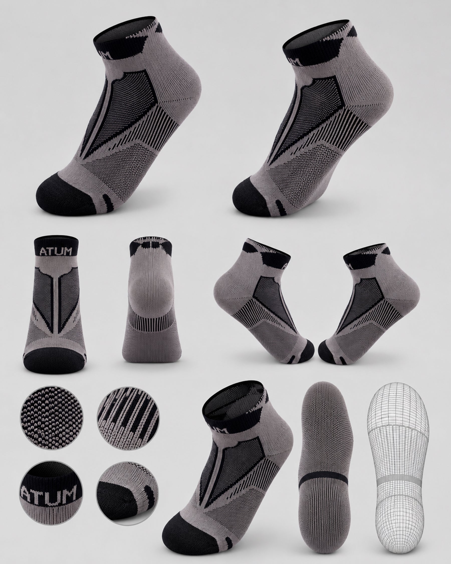 Adults Unisex Low-Cut Gray Training Socks