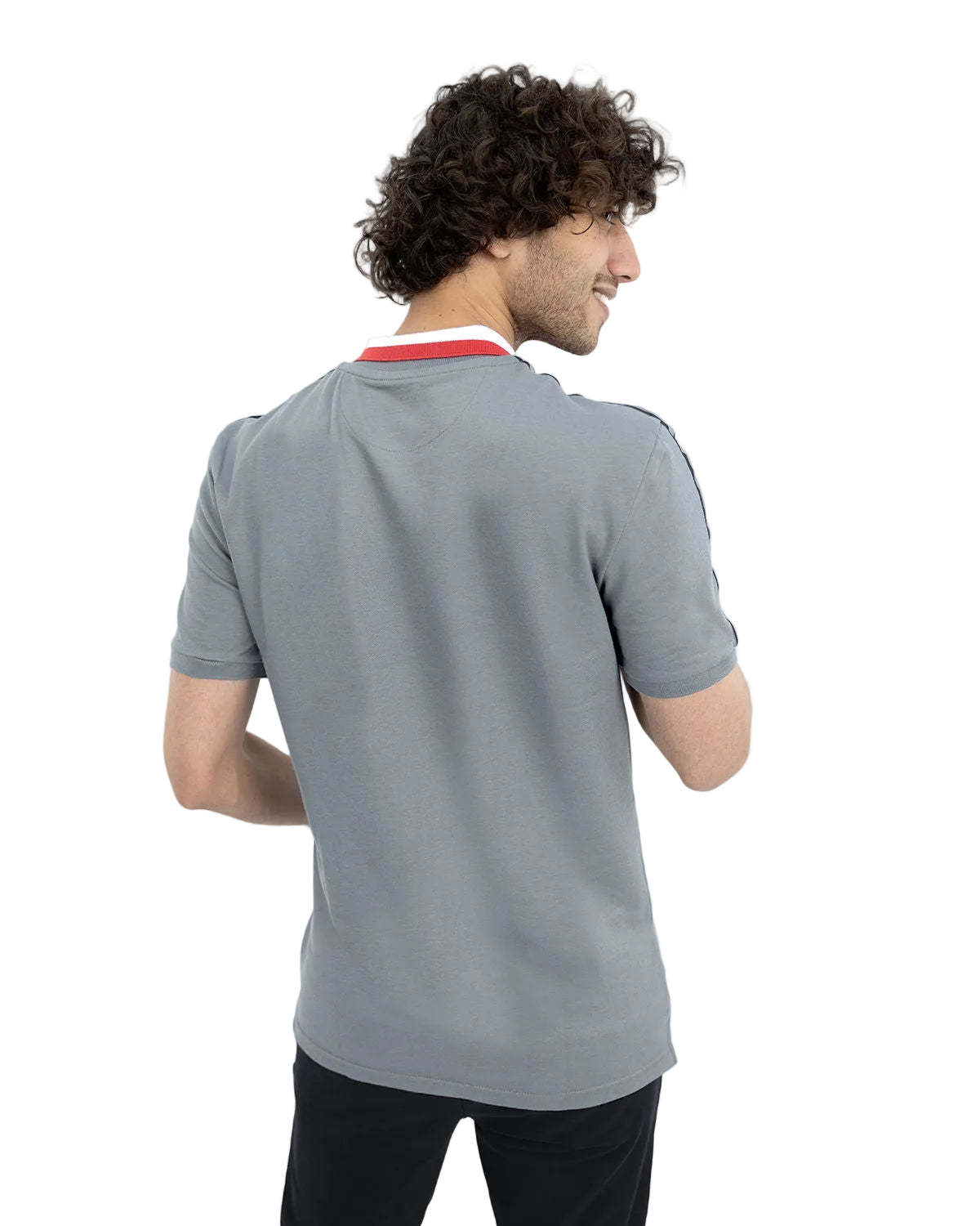 Stripped Neck Gray Polo Shirt-Atum -53804700