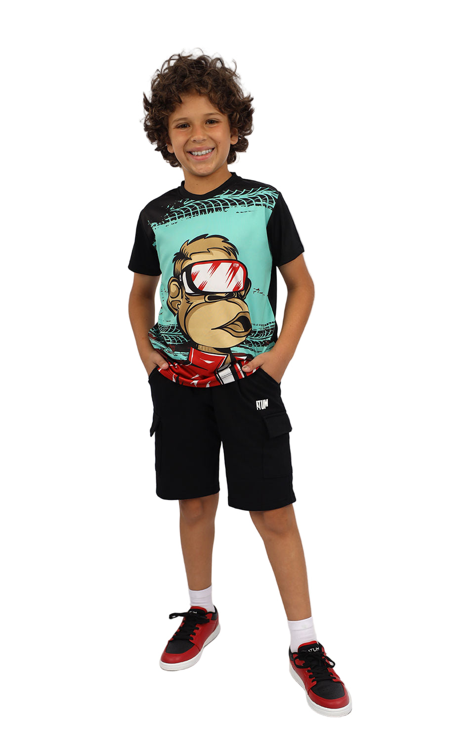 Monkey Graphic Boy's Black T-Shirt