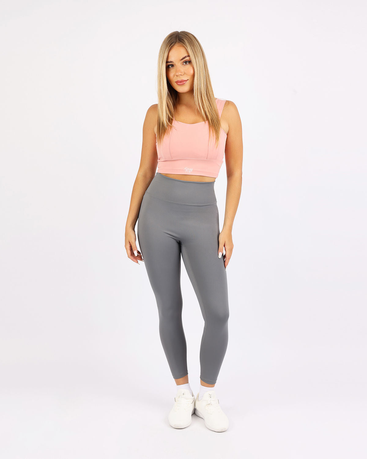 Curve Accent High-Rise Gray Leggings-Atum -31371705
