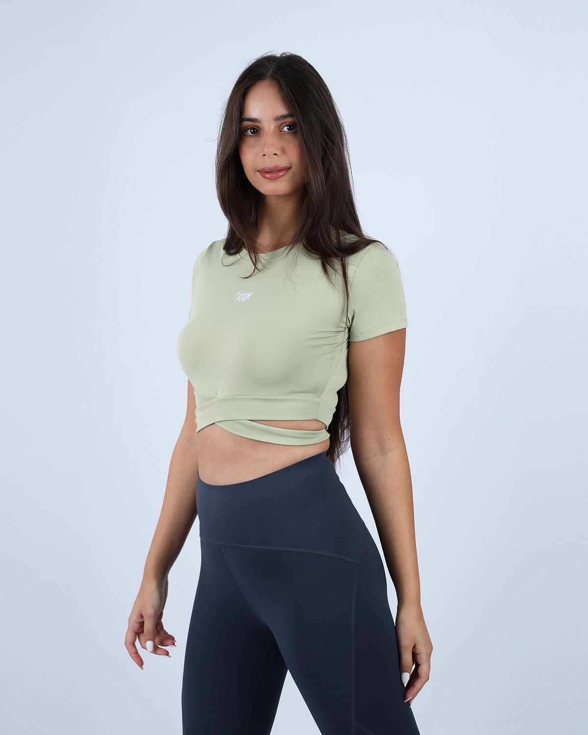 Twisted Short Sleeves Green Crop Top-Atum -55417182