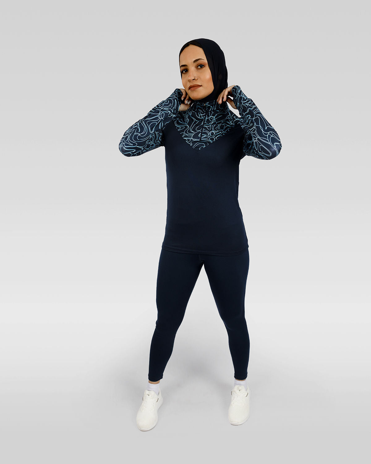 High-Neck Limitless Navy Top-Atum -30661828