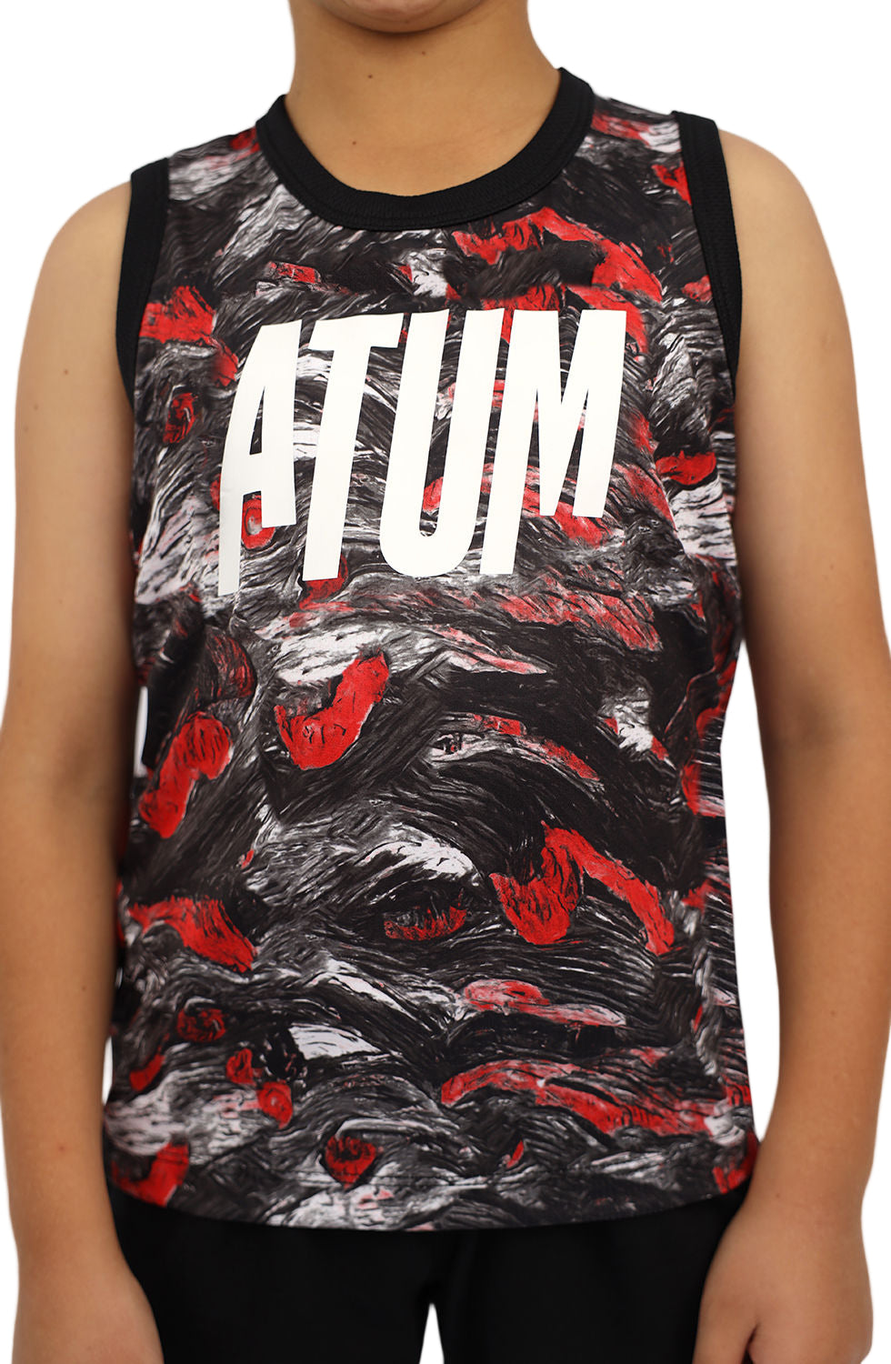 Boy's Printed Red Tank Top-Atum -95729310
