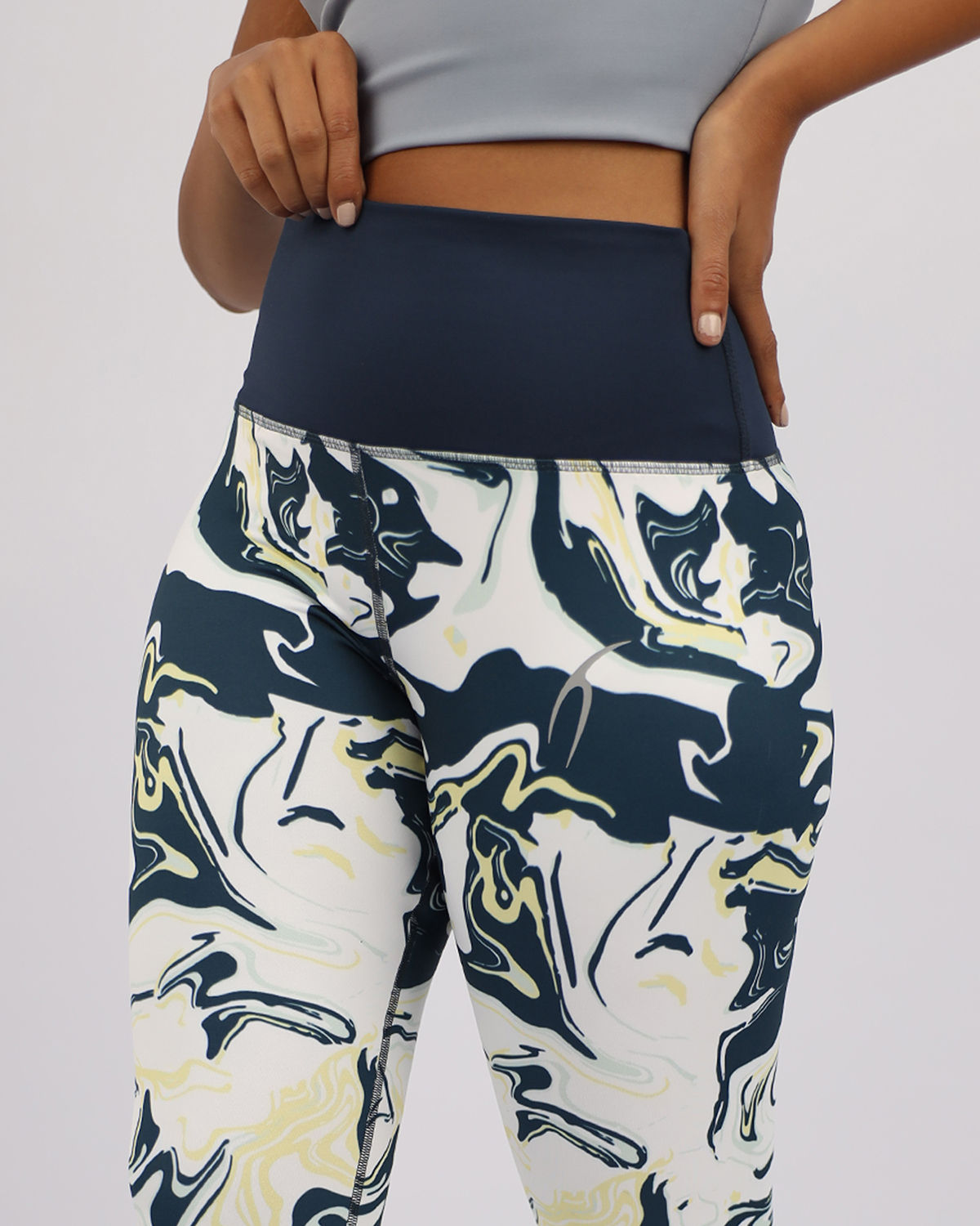 Blooming High Waist Navy Leggings-Atum -49656166