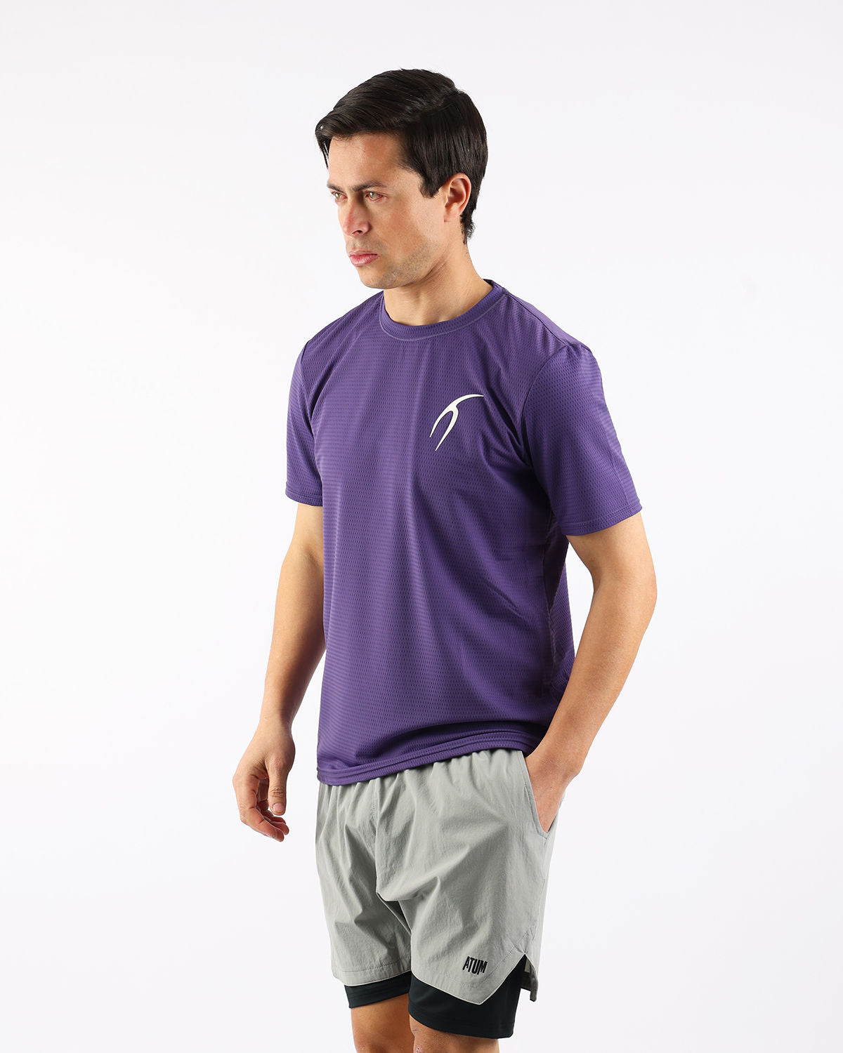Crew Neck Short Sleeve Purple Athletic Top-Atum -23088736