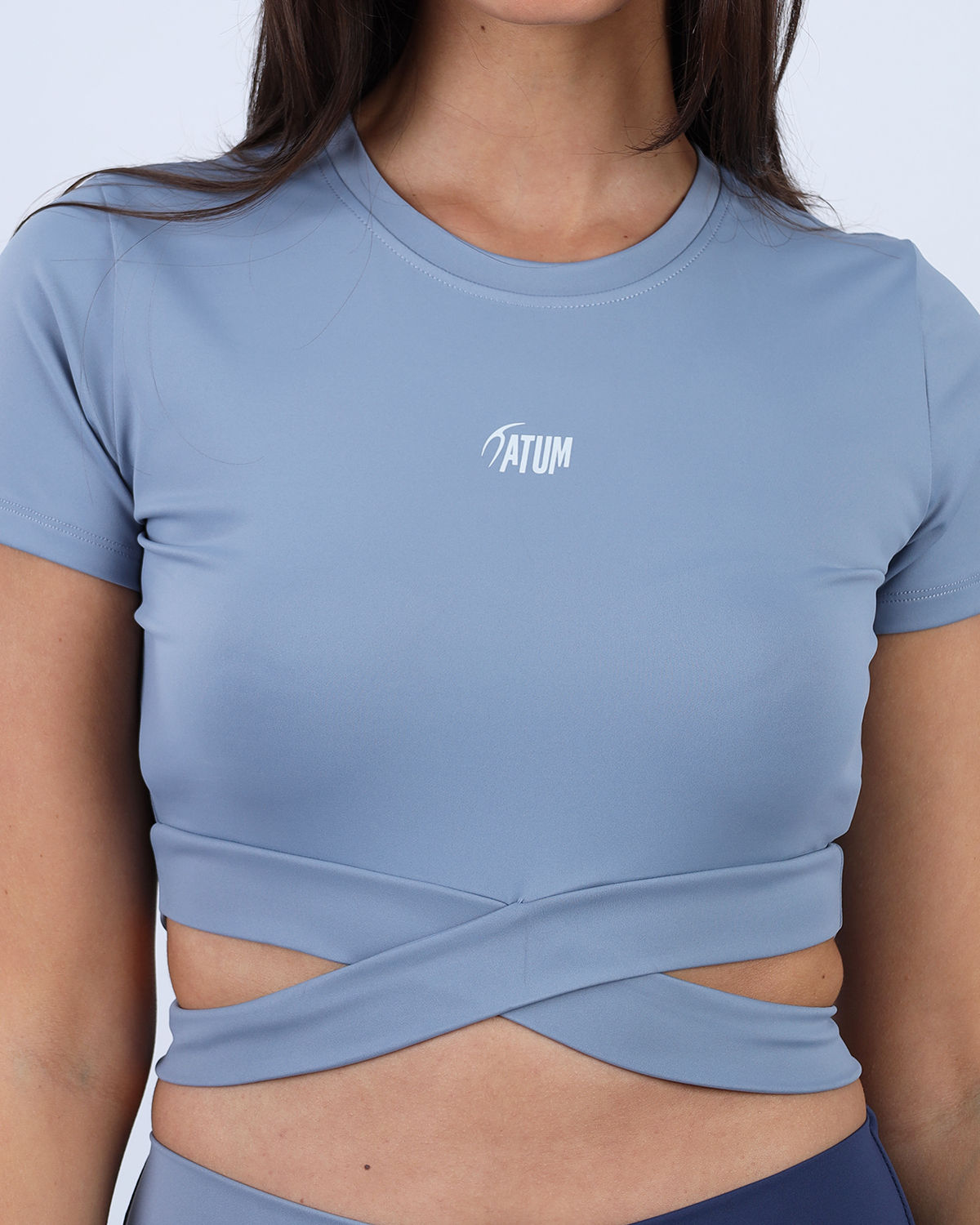 Twisted Short Sleeves Blue Crop Top-Atum -8143052