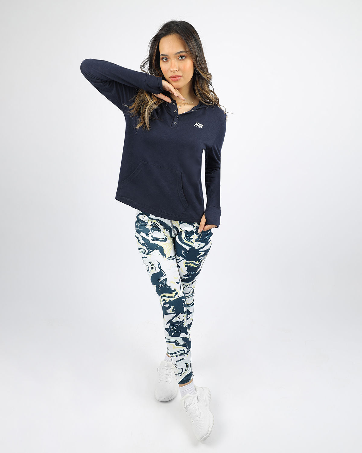 Women's Hooded Navy T-Shirt-Atum -8726168
